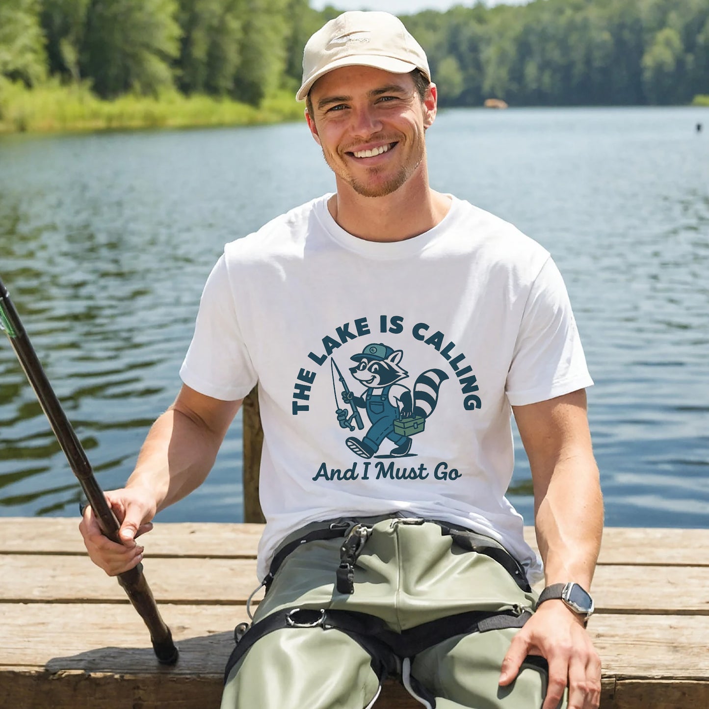 Funny Fishing Tee – The Lake Is Calling And I Must Go – Fisherman Gift Shirt – White – Up To 5XL