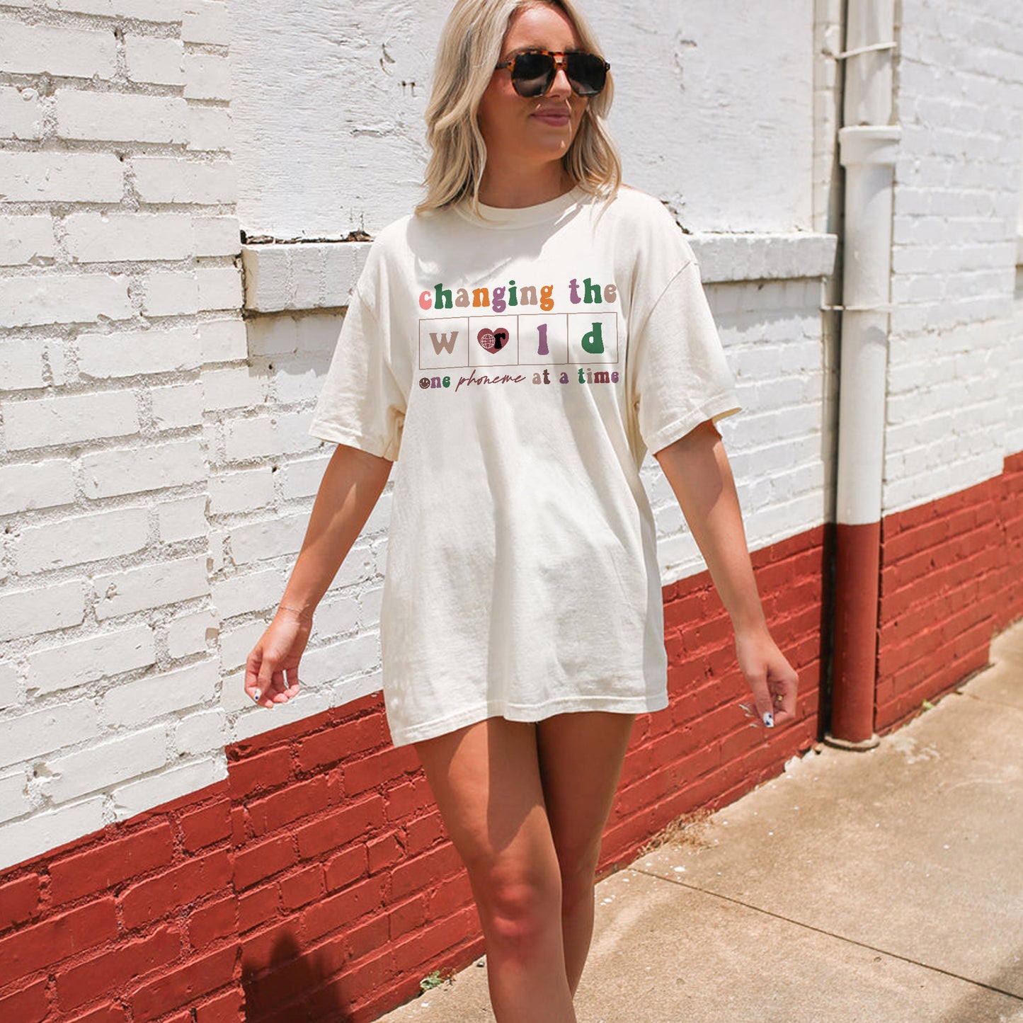 Changing the World One Phoneme at a Time T-Shirt - Funny Shirt For Teacher - Natural - Up To 5XL