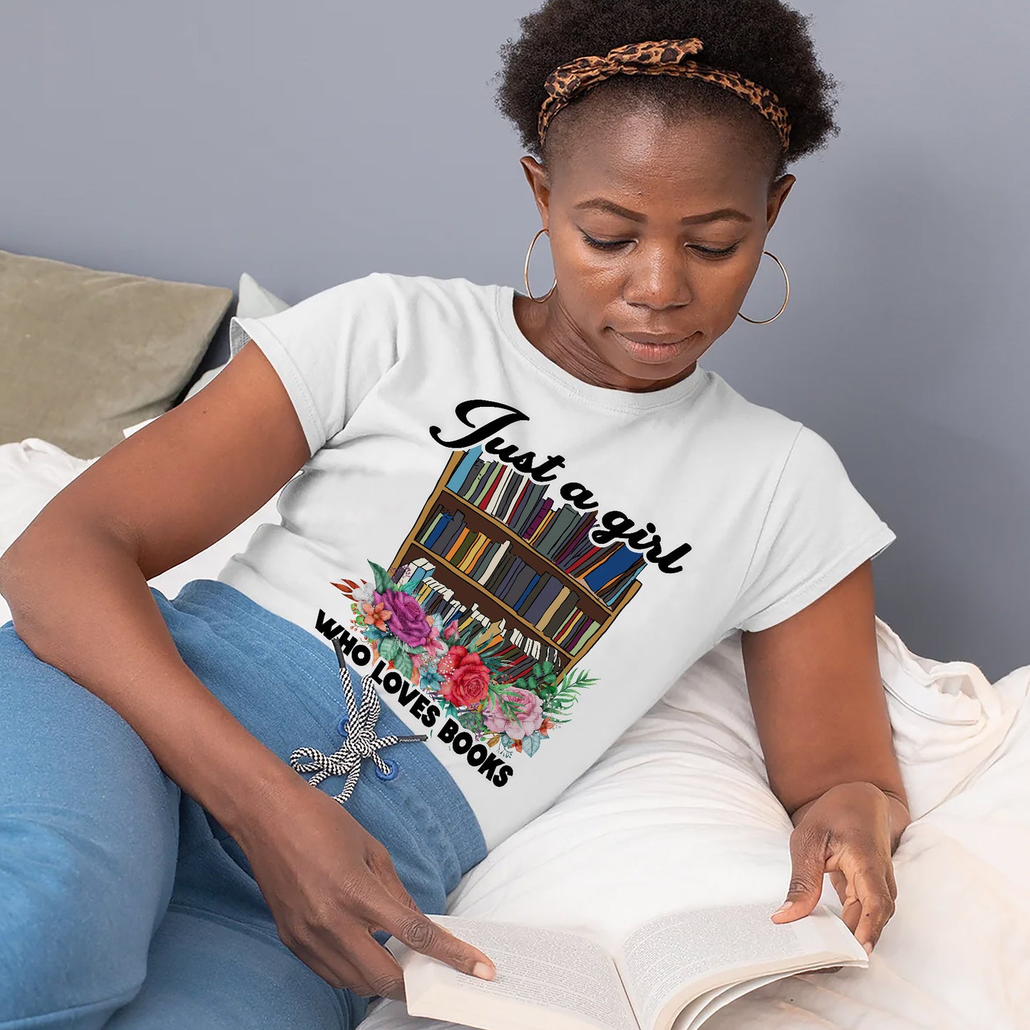 Library Shirt – Just A Girl Who Loves Books Tee – Book Lover Gift for Women – White – Up To 5XL