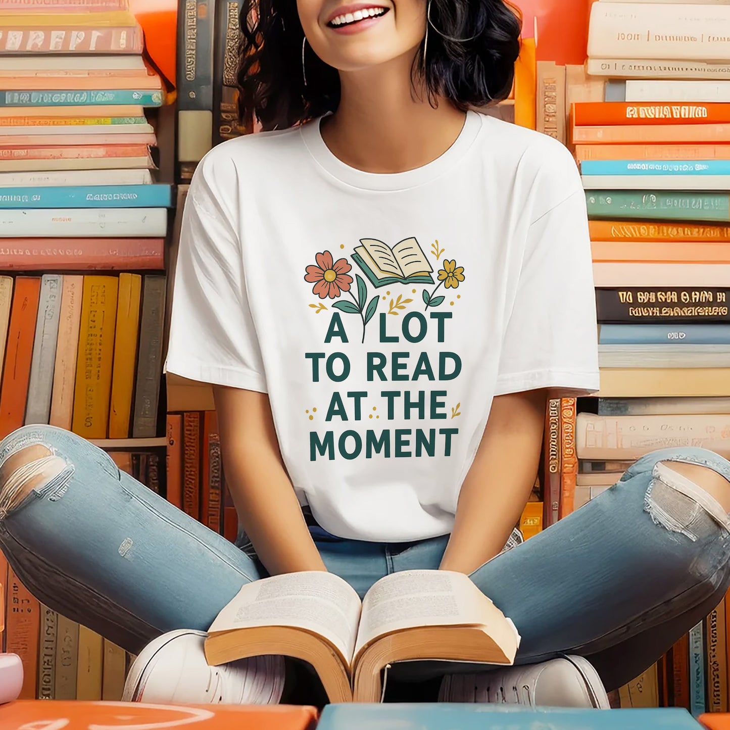 Bookish Reader Tee – A Lot To Read At The Moment Shirt – Funny Book Lover Gift – White – Up To 5XL