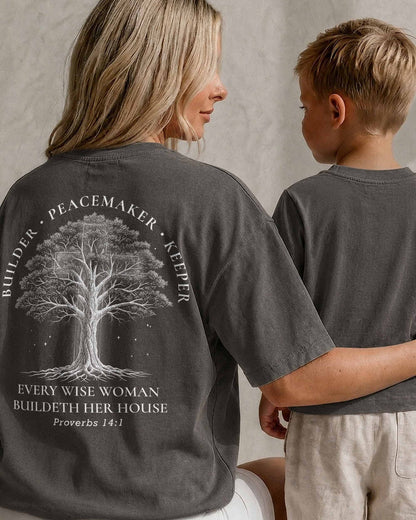 Builder Peacemaker Keeper Tee | Wise Woman Proverbs 14:1 Christian Shirt