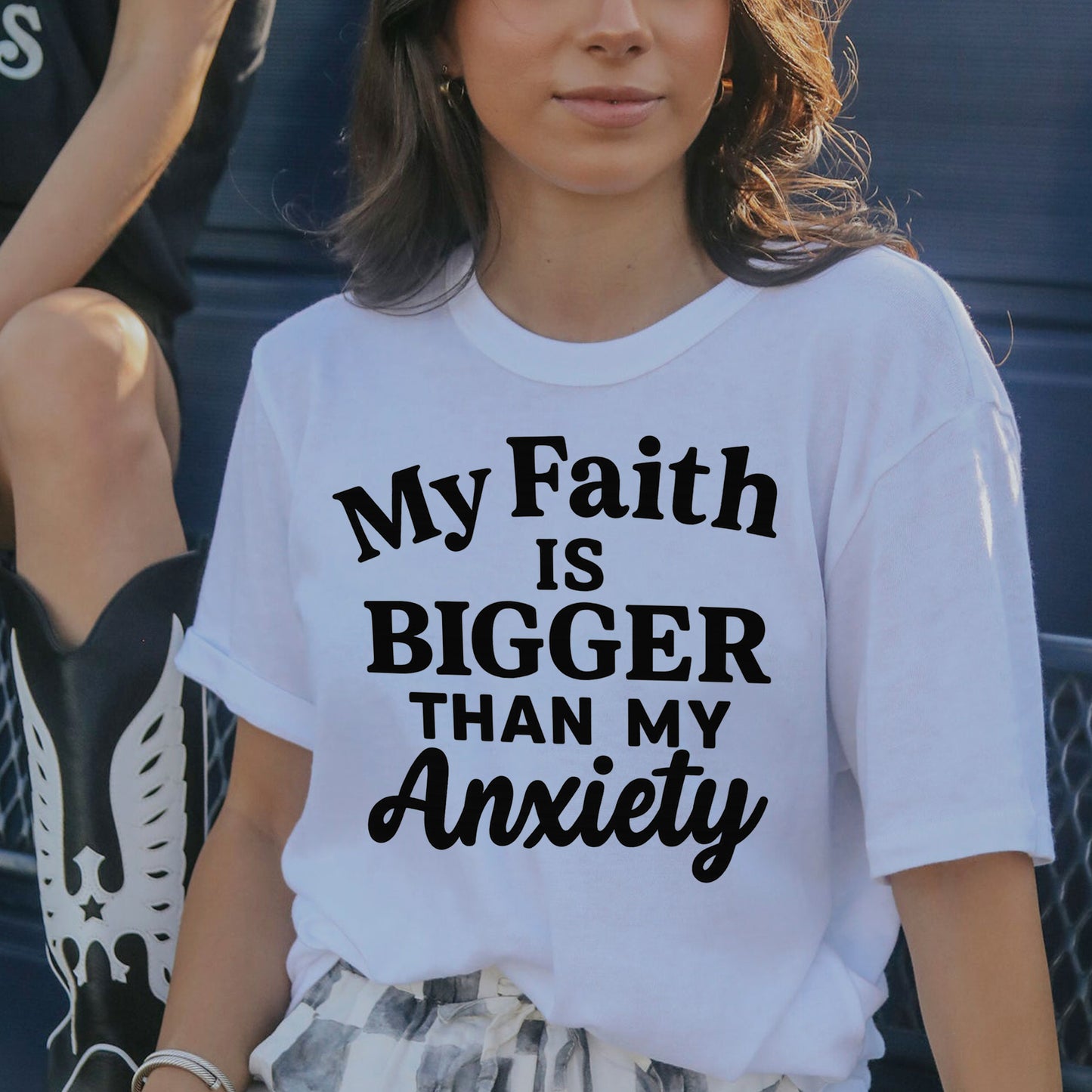 My Faith is Bigger than my Anxiety T-Shirt-  Funny Jesus Shirt For Christians- White - Up To 5XL