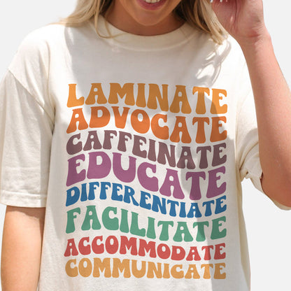 Laminate Advocate Caffeinate Teacher Shirt -  Funny Shirt For Teacher - Natural - Up To 5XL