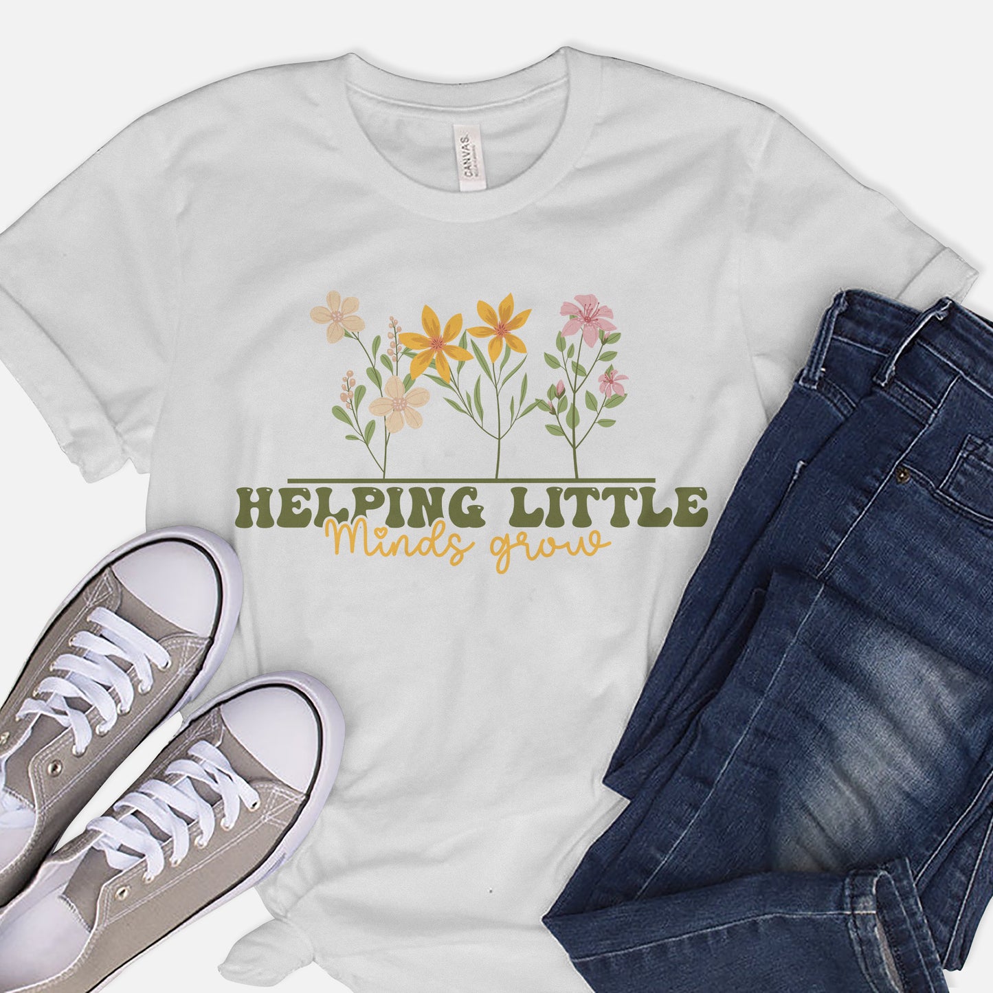 Helping Little Minds Grow T-Shirt  -  Funny Shirt For Teacher - White- Up To 5XL