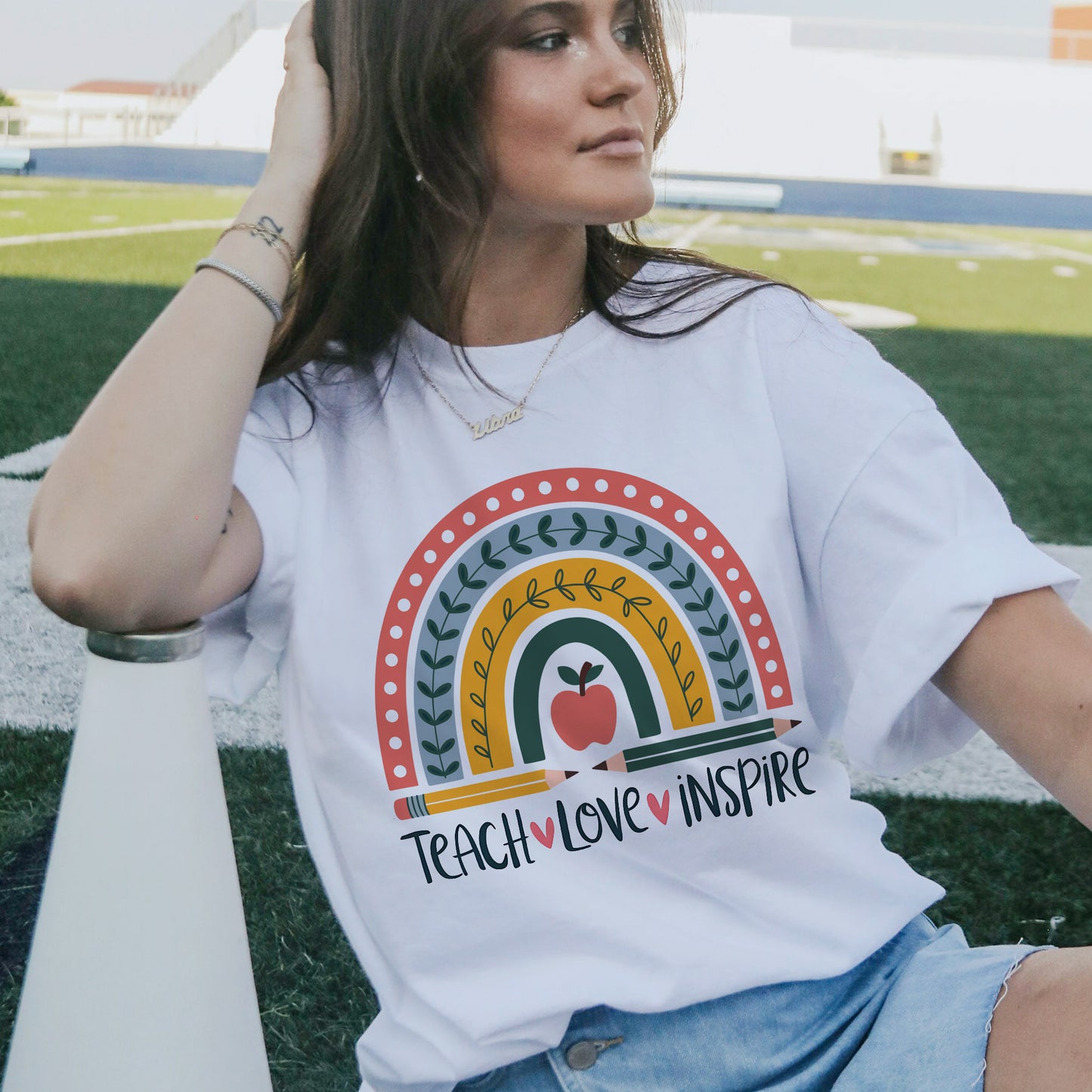Teach Love Inspire T-Shirt  - Funny Shirt For Teacher - White- Up To 5XL