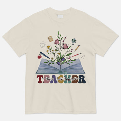 Teach Love Inspire Teacher T-Shirt -  Funny Shirt For Teacher - Natural - Up To 5XL