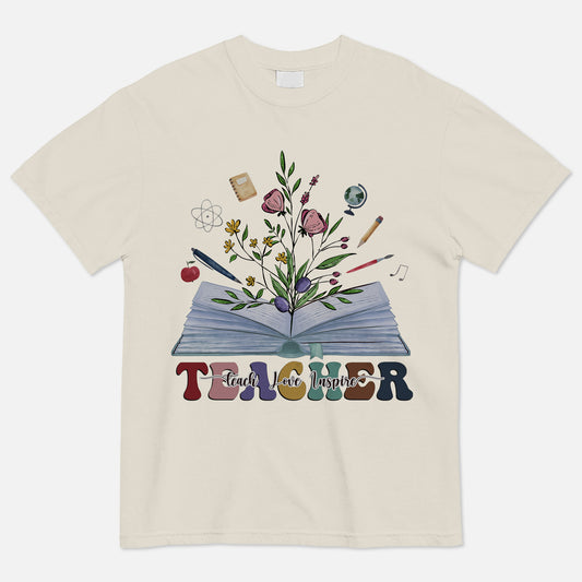 Teach Love Inspire Teacher T-Shirt -  Funny Shirt For Teacher - Natural - Up To 5XL