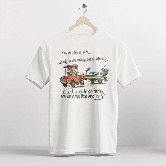 Funny Fisherman Tee - Rule #1 Best Days To Go Fishing Shirt –  White – Up To 5XL