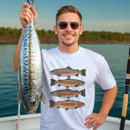 Outdoor Trout Fishing Shirt – Freshwater Angler Graphic Shirt – White – Up To 5XL