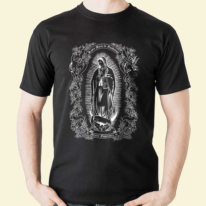 Religious Christian Shirt – Virgen de Guadalupe – Guadalupe’s Virgin Catholic Faith Tee – Black – Up To 5XL