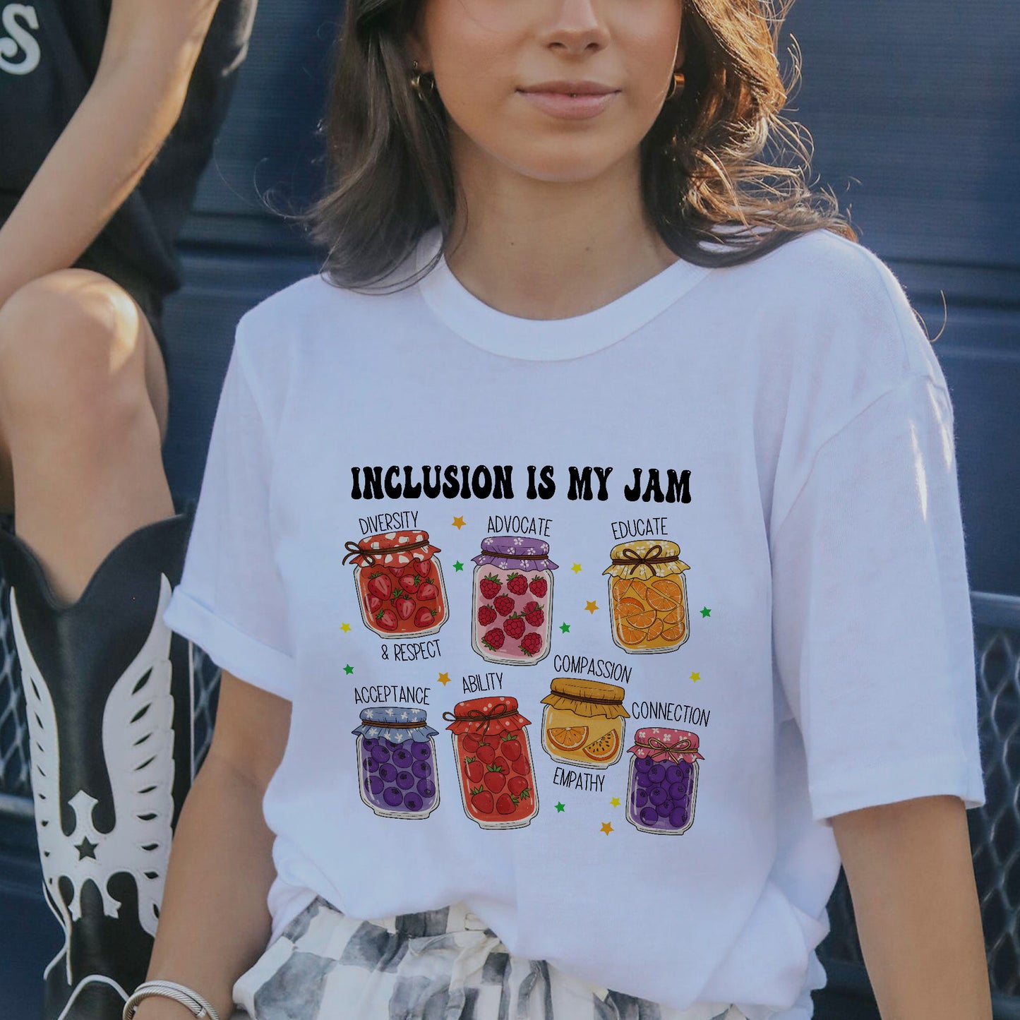 Inclusion Is My Jam T-Shirt -  Funny Shirt For Teacher - White- Up To 5XL