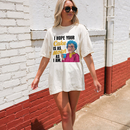 Funny Inappropriate Humor Shirt -  Retro Sarcastic Moist Cake Grandma T-Shirt - Natural - Up To 5XL