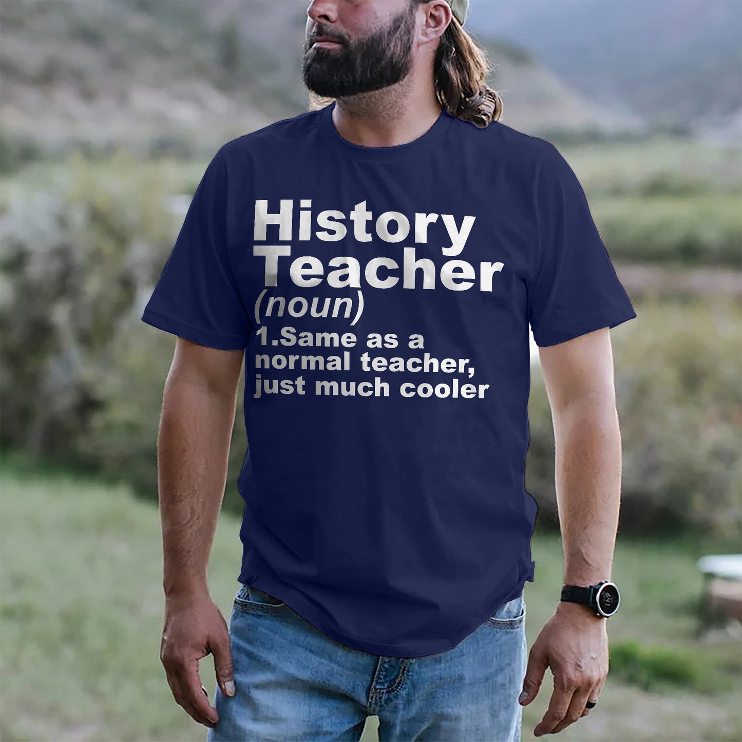 History Teacher (noun) T-Shirt -  Funny Shirt For Teacher - Navy - Up To 5XL