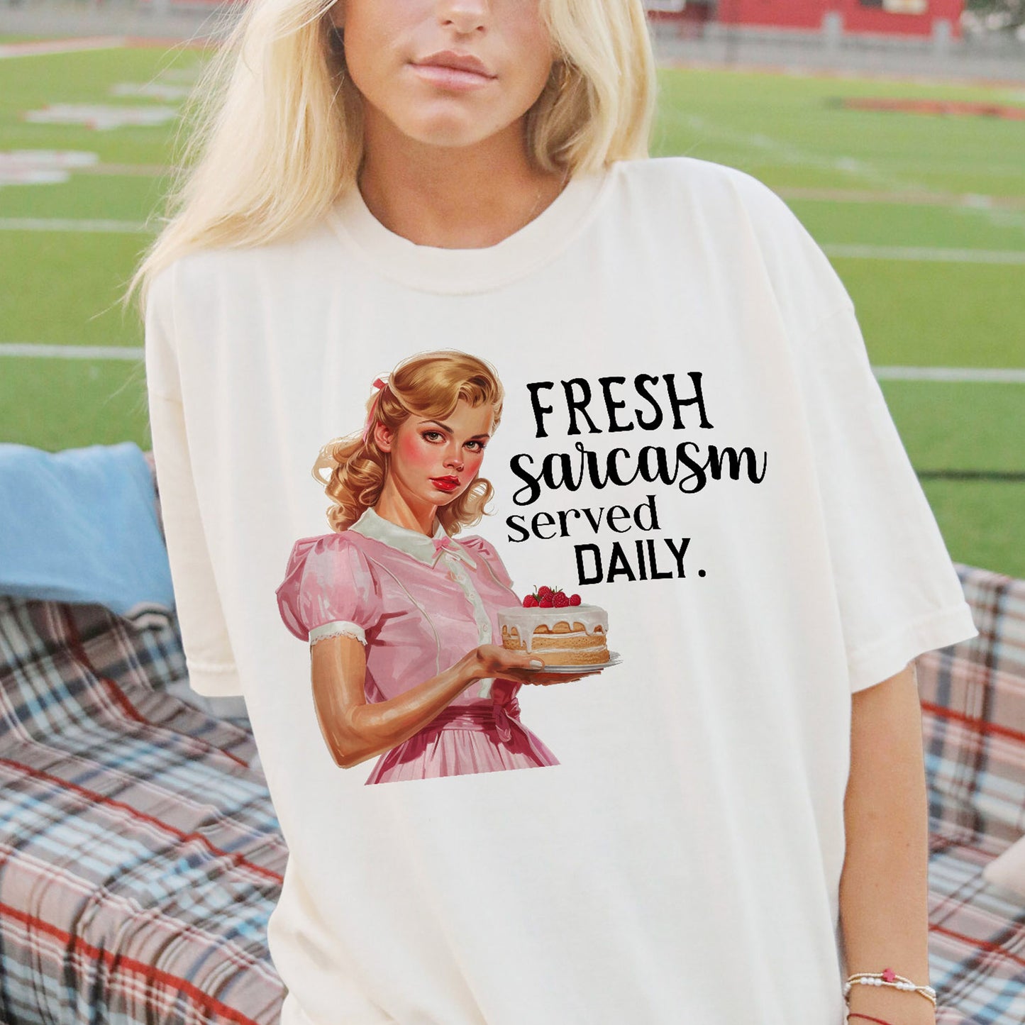 Fresh Sarcasm Served Daily T-Shirt  – Funny Women Sarcastic Tee - White - Up To 5XL
