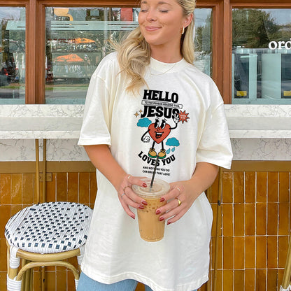 Christian Kindness Shirt – Hello to the Person Reading This Jesus Loves You – Faith Encouragement Tee – Natural – Up To 5XL