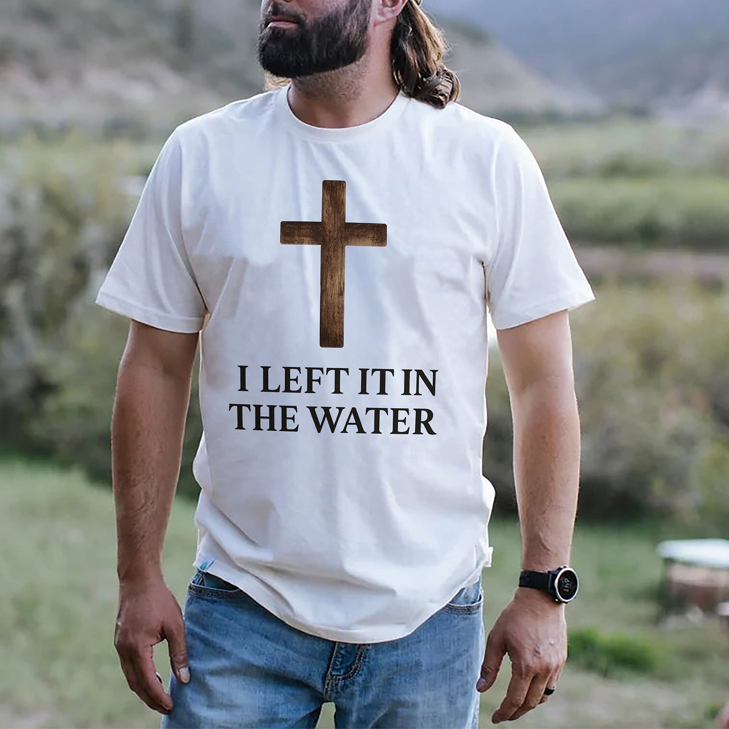 I Left It In The Water T-Shirt  -  Funny Jesus Shirt For Christians- White- Up To 5XL