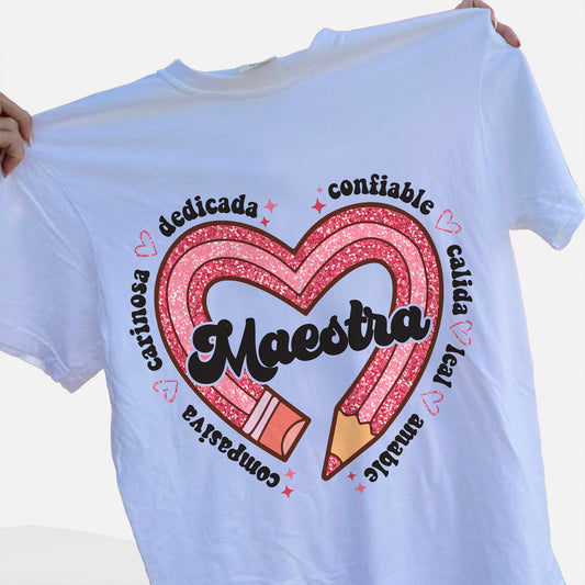 Maestra Tee – Spanish Teacher Appreciation T-Shirt -  Funny Shirt For Teacher - White- Up To 5XL