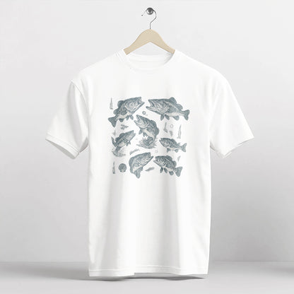 Fishing Shirt – Fish Species Chart Graphic Tee – Educational Angler T-Shirt – White– Up To 5XL