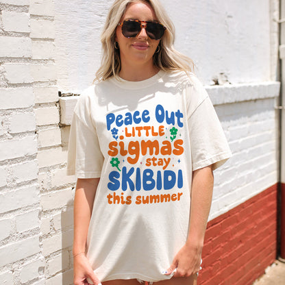 Peace Out Little Sigmas Stay Skibidi This Summer T-Shirt -  Funny Shirt For Teacher - Natural - Up To 5XL