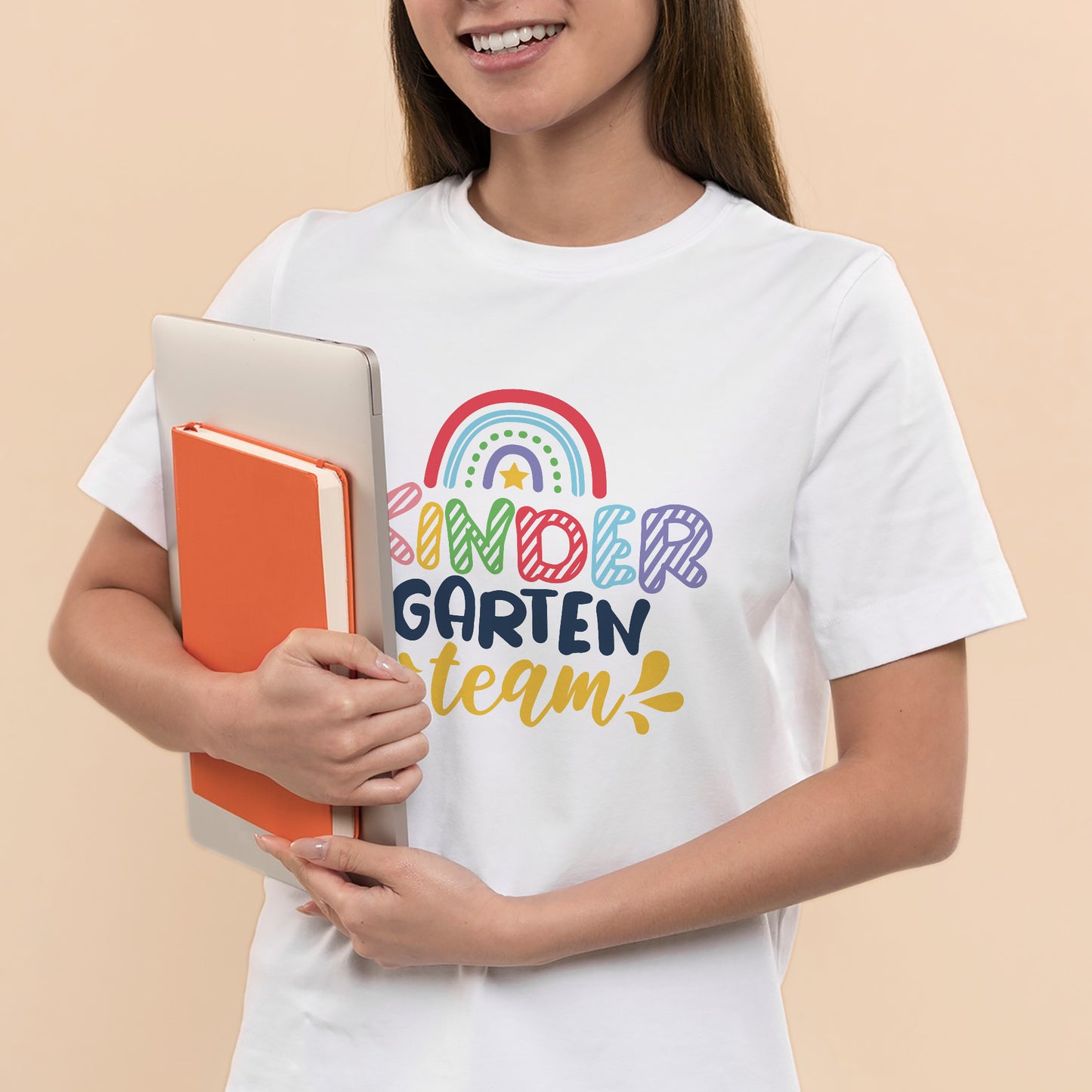 Kindergarten Team Shirt – Rainbow Teacher Squad Tee –  White – Up To 5XL