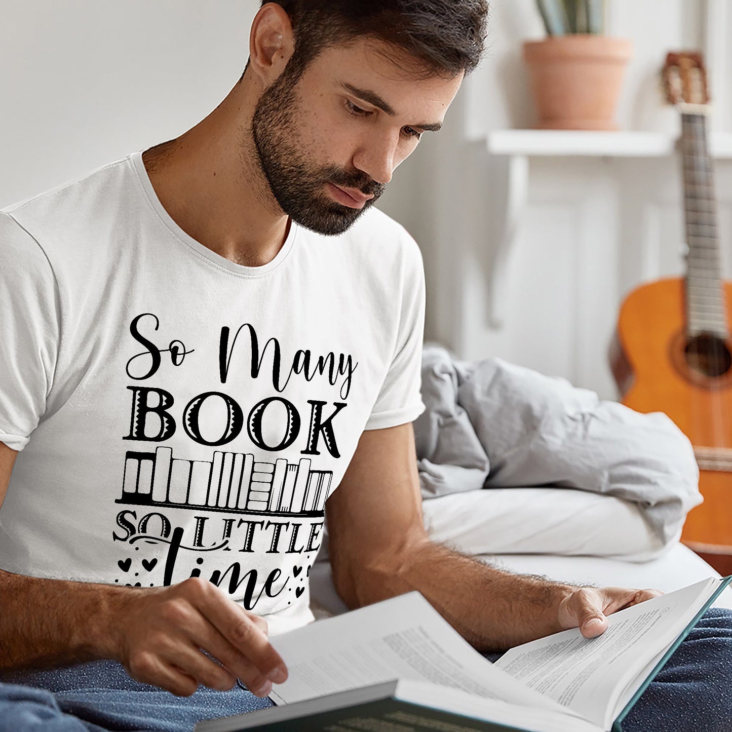 Vintage Book Lover Reading Tee – So Many Books So Little Time Shirt – White – Up To 5XL