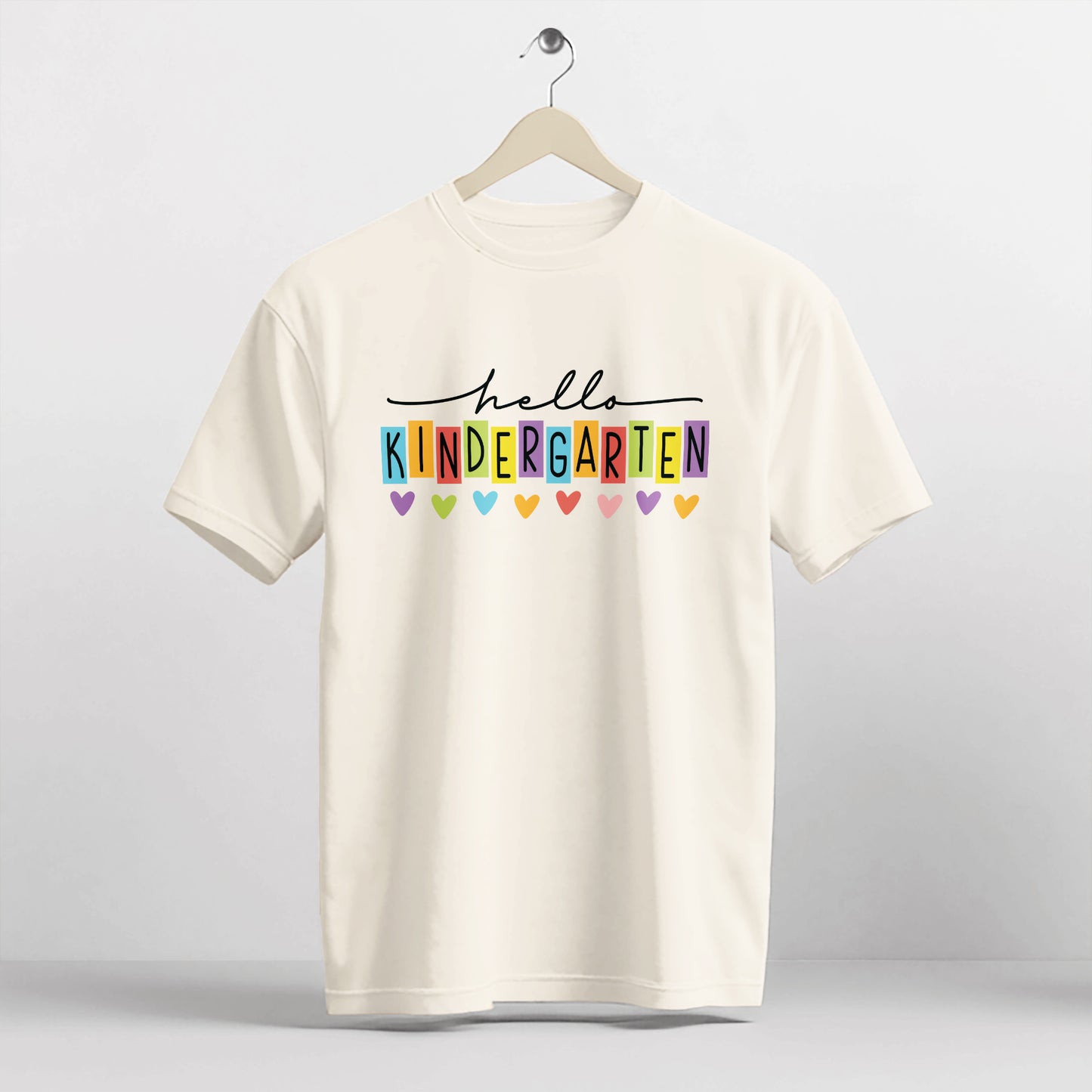 Hello Kindergarten Shirt – Back to School Gift Tee –  Natural – Up To 5XL