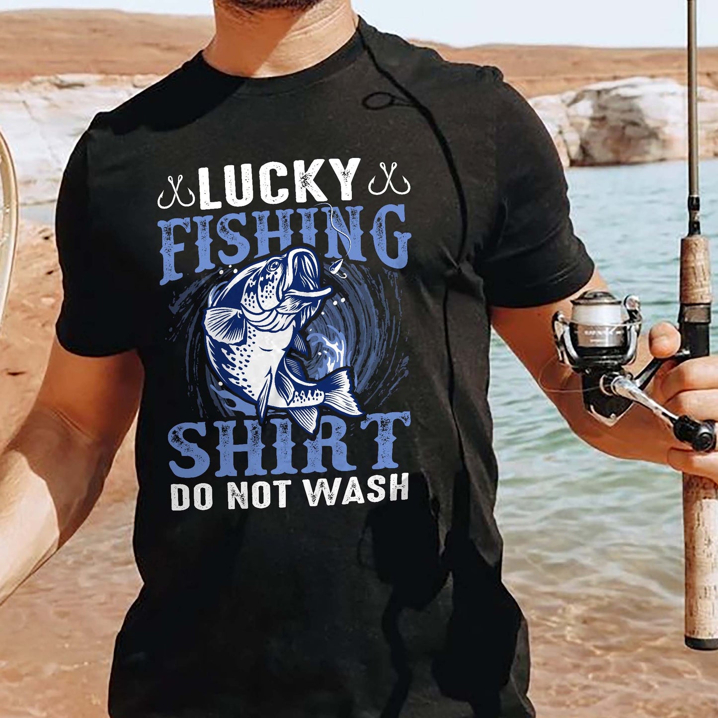Humorous Angler Tee – Lucky Fishing Shirt Do Not Wash – Funny Fisherman Gift – Black – Up To 5XL