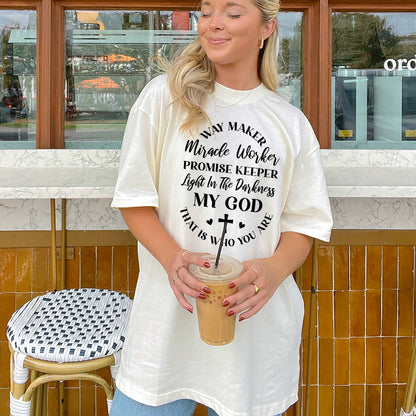 Worship Christian Shirt – Way Maker Miracle Worker – Faith Praise Lyrics Tee – Natural – Up To 5XL
