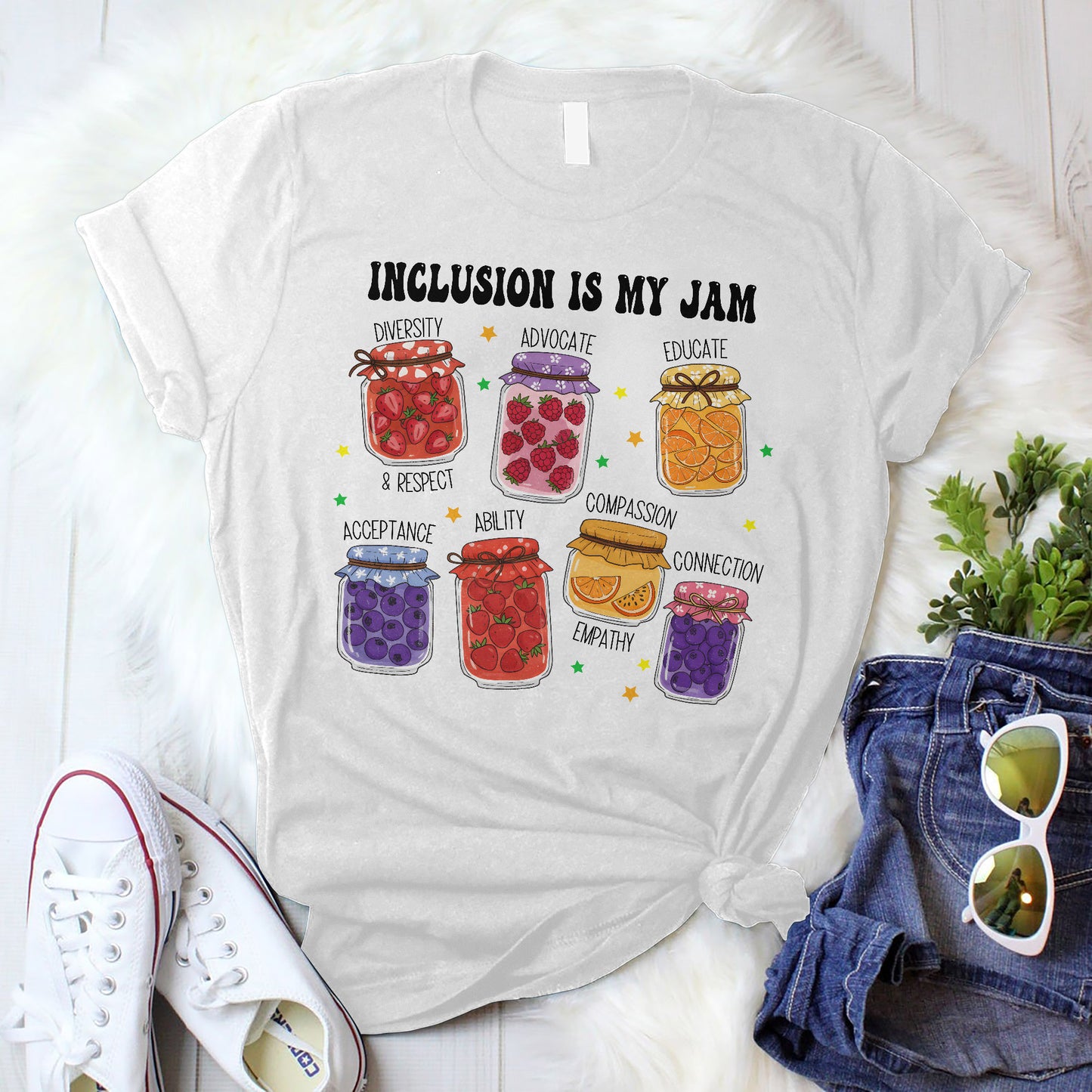 Inclusion Is My Jam T-Shirt -  Funny Shirt For Teacher - White- Up To 5XL