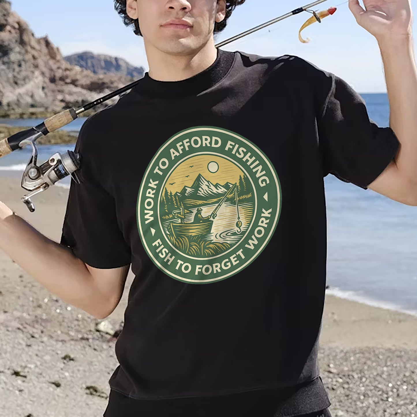 Funny Fishing Tee – Work To Afford Fishing - To Forget Work Shirt  – Black – Up To 5XL