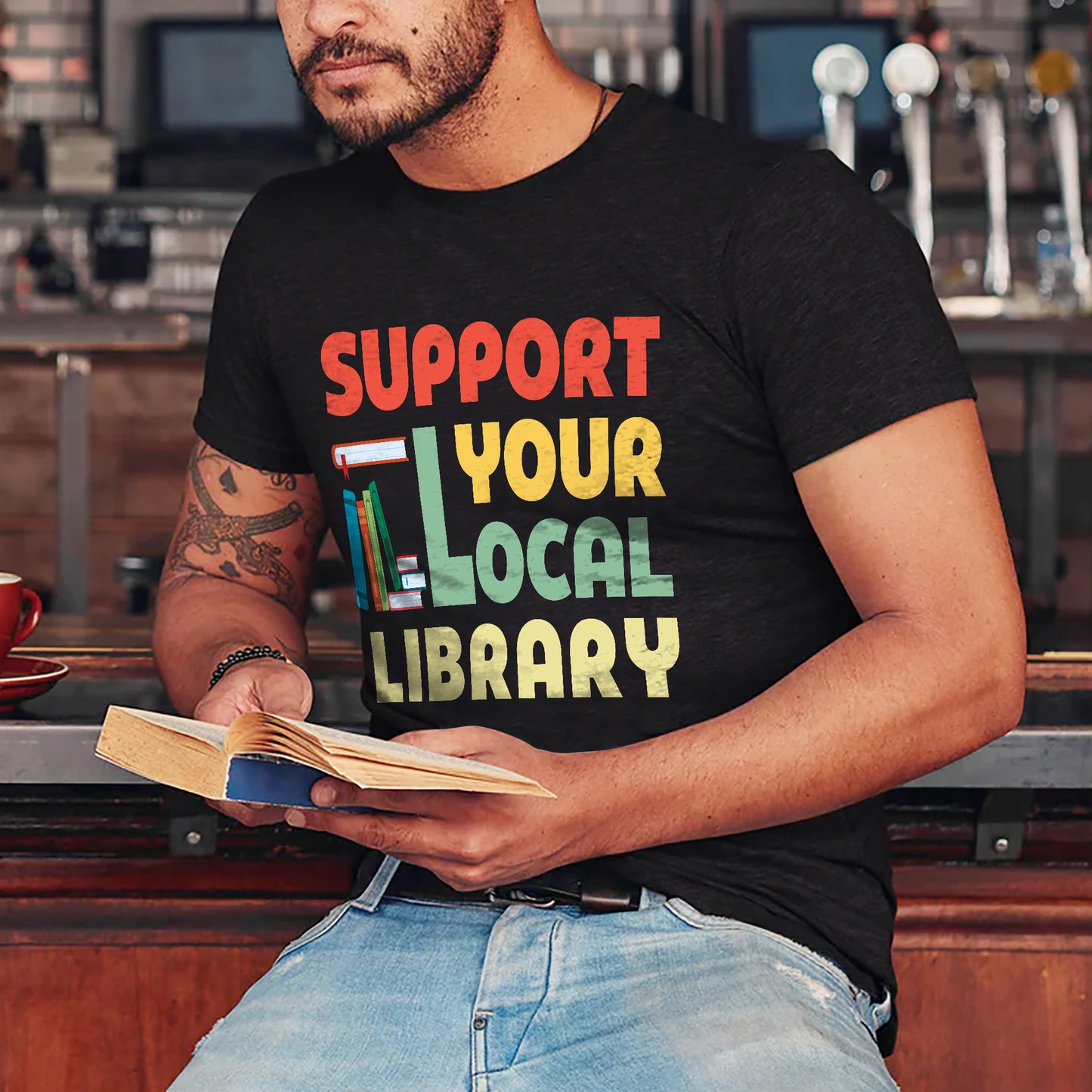 Book Readers Lovers Tee – Support Your Local Library Shirt –  Black – Up to 5XL