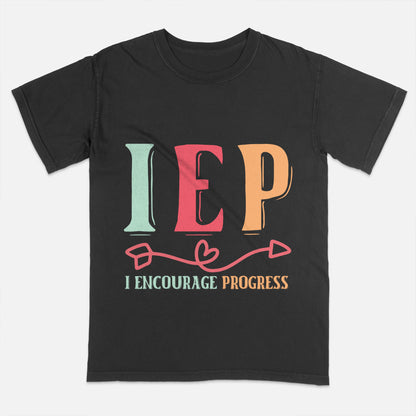 Encourage Progress Tee – Inspirational SPED Education Teacher Funny T-Shirt  -  Black - Up To 5XL