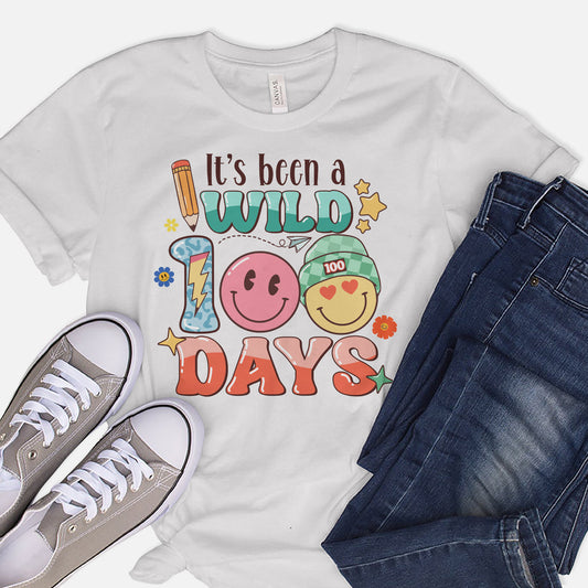 It’s Been a Wild 100 Days T-Shirt  -  Funny Shirt For Teacher - White- Up To 5XL