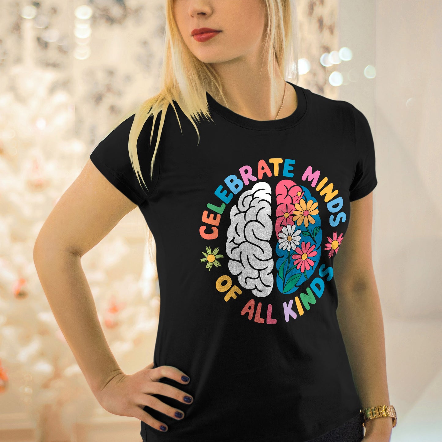 Celebrate Minds of All Kinds T-Shirt  -  Funny Shirt For Teacher - Black - Up To 5XL
