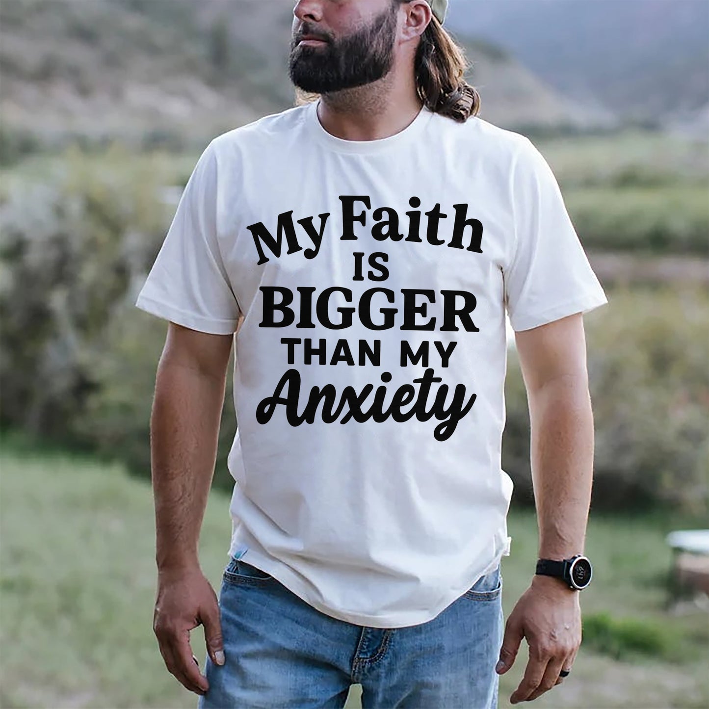 My Faith is Bigger than my Anxiety T-Shirt-  Funny Jesus Shirt For Christians- White - Up To 5XL