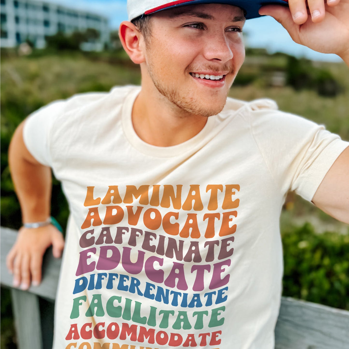Laminate Advocate Caffeinate Teacher Shirt -  Funny Shirt For Teacher - Natural - Up To 5XL