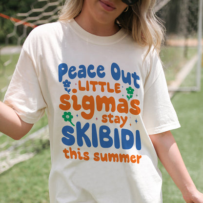 Peace Out Little Sigmas Stay Skibidi This Summer T-Shirt -  Funny Shirt For Teacher - Natural - Up To 5XL