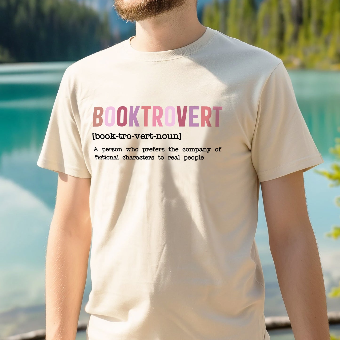 Bookish Gift Shirt – Funny Booktrovert Noun Vintage Design Tee – Natural – Up To 5XL