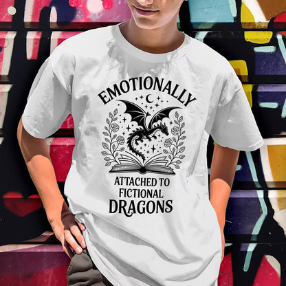 Fantasy Nerd Shirt – Emotionally Attached to Fictional Dragons Tee – Book Lover Gift – White – Up To 5XL