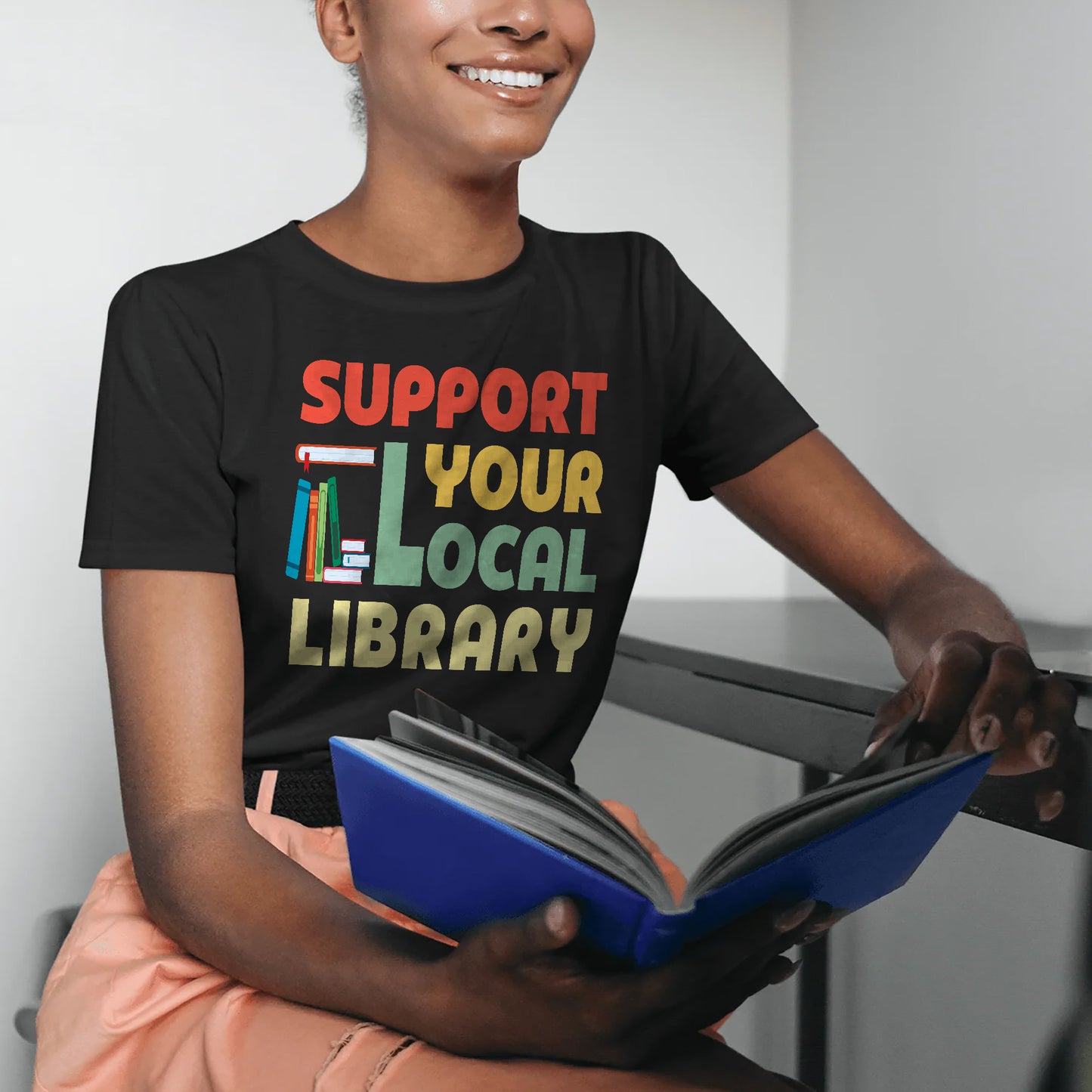 Book Readers Lovers Tee – Support Your Local Library Shirt –  Black – Up to 5XL