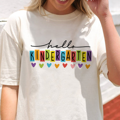 Hello Kindergarten Shirt – Back to School Gift Tee –  Natural – Up To 5XL