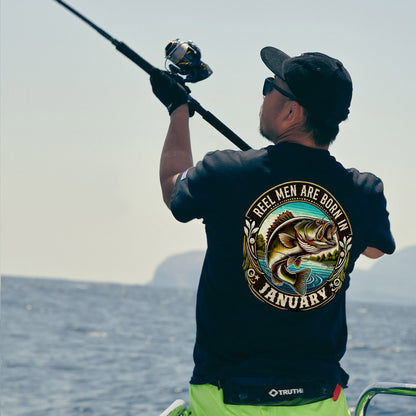 Fishing Birthday Gift Tee for Fisherman - Reel Men Are Born In January Shirt – Black – Up To 5XL