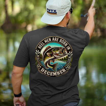 Fishing Birthday Gift Tee for Fisherman – Reel Men Are Born In December Shirt – Black – Up To 5XL
