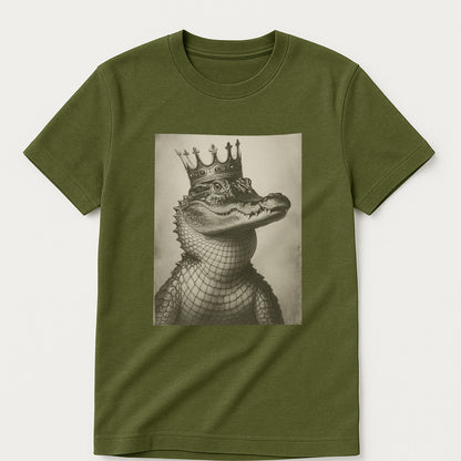Croc King T-Shirt – Funny Royal Alligator Tee - Military Green - Up To 5XL