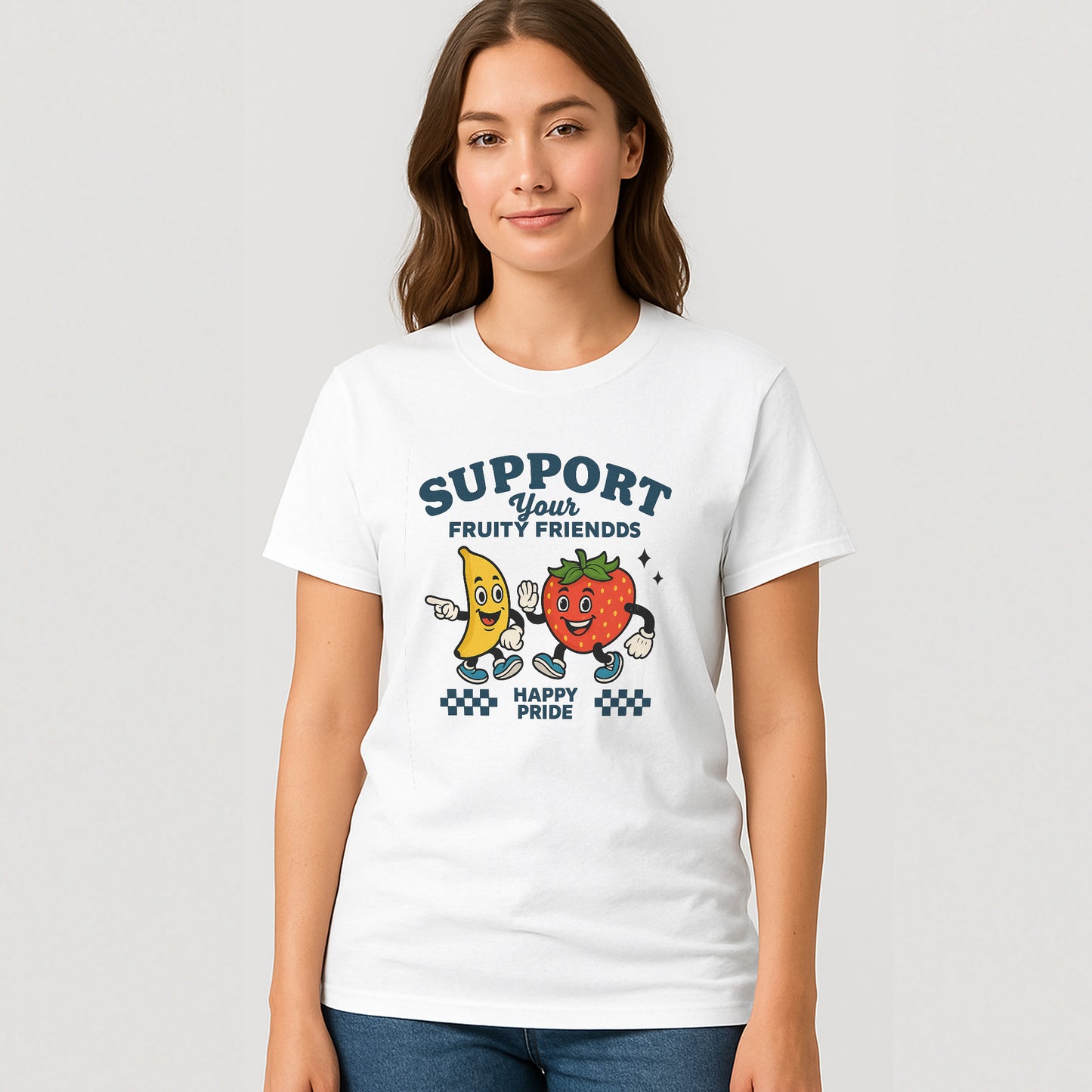 Support Your Fruity Friends Strawberry T-Shirt – Funny LGBTQ Pride Month Shirt  – White - Up To 5XL