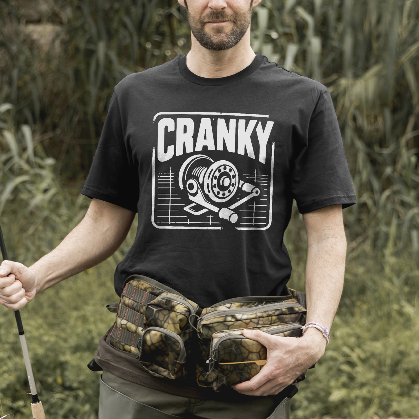 Funny Fishing Shirt – Cranky Old Man Fishing Tee – Grumpy Angler Humor Graphic – Black – Up To 5XL