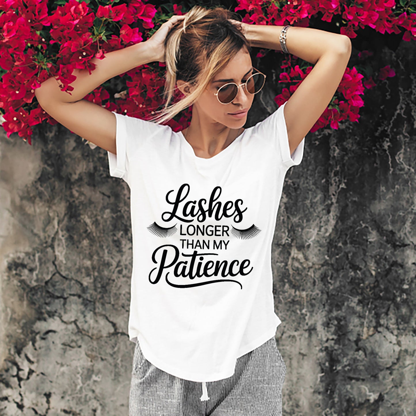 Lash Lover Shirt – Lashes Longer Than My Patience Tee – Funny Saying Shirt for Women - White - Up To 5XL