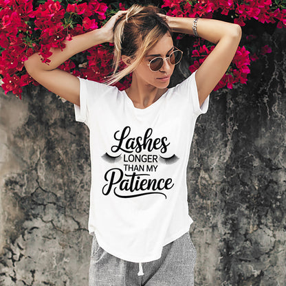 Lash Lover Shirt – Lashes Longer Than My Patience Tee – Funny Saying Shirt for Women - White - Up To 5XL
