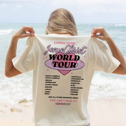 Christian Parody Shirt – Coming Soon Jesus Christ World Tour – Funny Faith Concert Tee – Natural – Up To 5XL