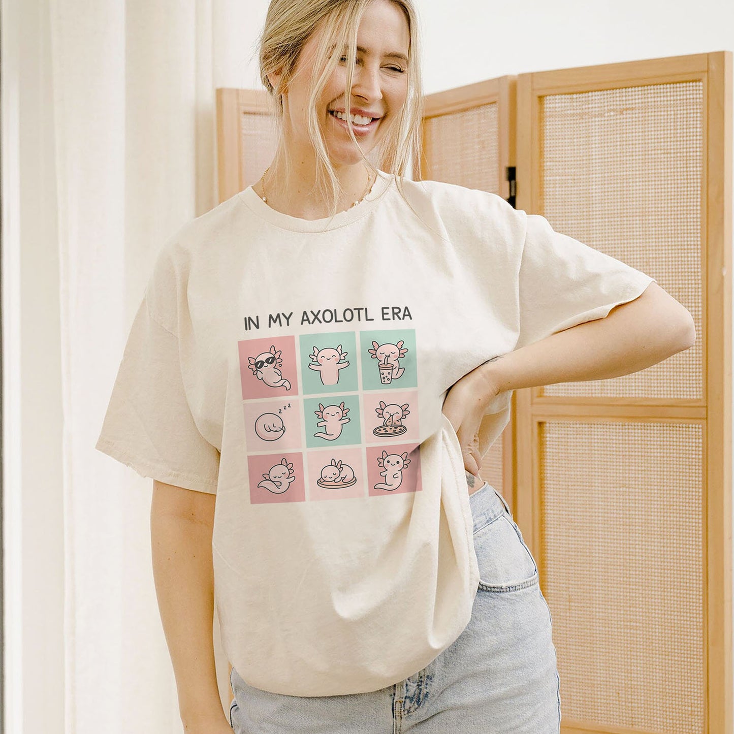 In My Axolotl Era Funny T-Shirt – Cute Kawaii Axolotl Shirt  - Natural - Up To 5XL
